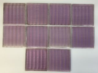 10 Antique (1896) 4 " X 4 " Prismatic Ridged Purple Glass Tiles