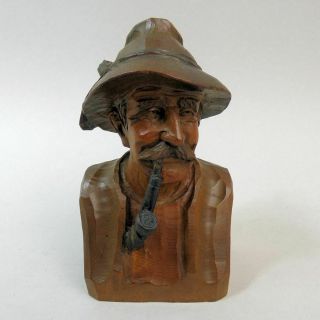 Victorian Black Forest Carved Figure Of A Man Smoking A Pipe C.  1900