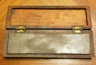 Vtg Antique Sharpening Stone Hone Oilstone Oil Tool Whet Rock W/wood Case Box