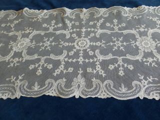 Antique Vintage French Creamy White Tambour Lace Runner Textile
