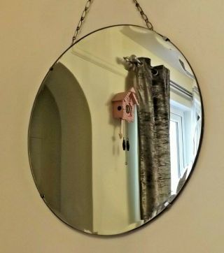 Vintage Round Mid Century Frameless Scalloped Edge Mirror