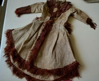 Antique Dress For 20 " French Or German Fashion Doll Cotton Silk Trims