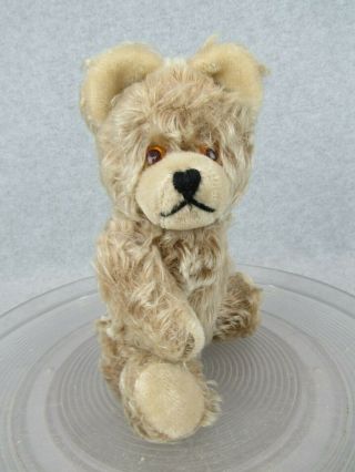 9 " Vintage Tan Color Long Mohair Jointed Teddy Bear With Golden Eyes