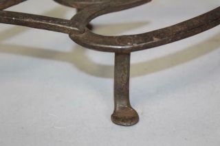 A VERY RARE 18TH C HEART SHAPED WROUGHT IRON STANDING HEARTH TRIVET OLD SURFACE 6