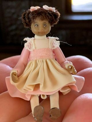 Artisan Miniature Dollhouse Vintage Sculpted Dark Skin Little Girl Signed 