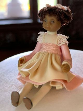 Artisan Miniature Dollhouse Vintage Sculpted Dark Skin Little Girl Signed ' A ' 95 2
