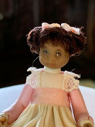 Artisan Miniature Dollhouse Vintage Sculpted Dark Skin Little Girl Signed ' A ' 95 3