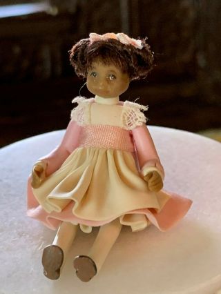 Artisan Miniature Dollhouse Vintage Sculpted Dark Skin Little Girl Signed ' A ' 95 4