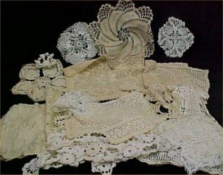 19 Vintage Antique Hand Crocheted Doily Tablecloth White 3.  5 - 13 " Wedding Crafts