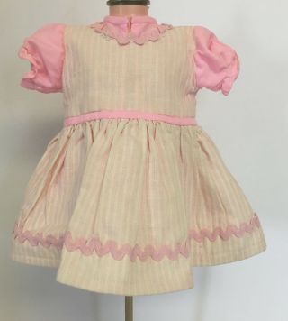 Vintage Pink Doll Dress W Attached Slip & Pink Rick Rack Trim 8 " Long