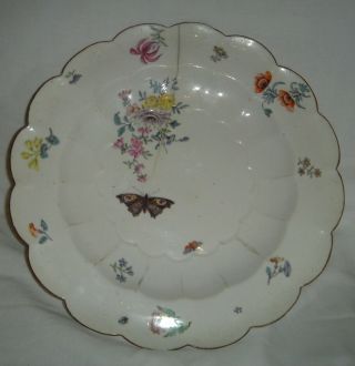 Antique 18thc Chelsea Moulded Dinner Plate Hand Painted Butterflies & Flowers