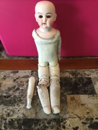 Antique Vintage German Doll With Kid Body 16” Length -