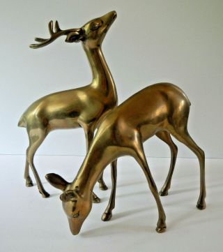 Deer Brass Metal Buck & Doe Vintage Mid - Century Modern Mcm Large Figures Pair