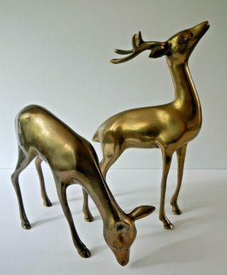 Deer Brass Metal Buck & Doe Vintage Mid - Century Modern MCM Large Figures Pair 3