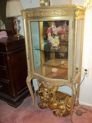 Pick Up Only Nj Antique French Provincial Rococo Carved Gold Glass Curio Cabinet