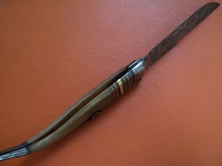 antique big spanish folding knife navaja toledo horn engraved blade mudela made 10