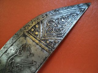 antique big spanish folding knife navaja toledo horn engraved blade mudela made 12