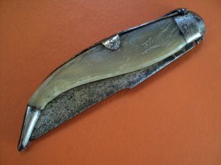 antique big spanish folding knife navaja toledo horn engraved blade mudela made 3