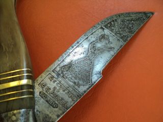 antique big spanish folding knife navaja toledo horn engraved blade mudela made 5