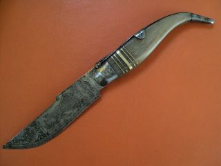 antique big spanish folding knife navaja toledo horn engraved blade mudela made 7