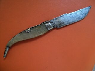 antique big spanish folding knife navaja toledo horn engraved blade mudela made 8