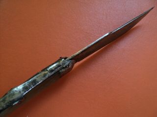antique big spanish folding knife navaja toledo horn engraved blade mudela made 9