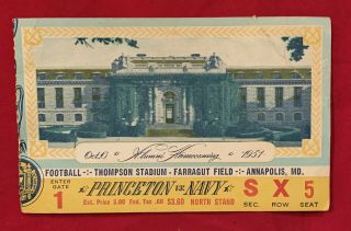 1951 Navy Vs Princeton Homecoming Football Game Ticket Stub Antique Old Vintage