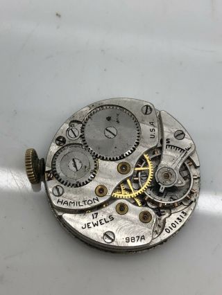 Hamilton 17jewel Grade 987a Ww2 Vintage Watch Movement With Dial And Hands.