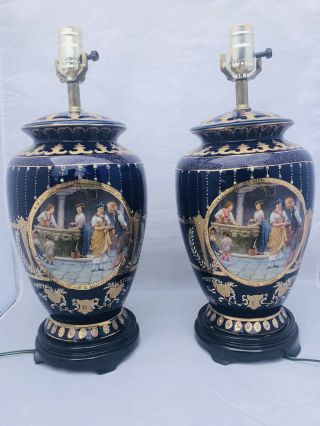 Fine Pair Antique Sevres Vienna Enameled French Porcelain Lamps 2