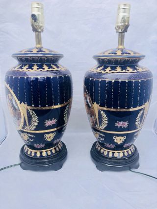 Fine Pair Antique Sevres Vienna Enameled French Porcelain Lamps 5