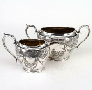 Silver Art Nouveau Style Milk Jug & Sugar Bowl Set Scroll Handles