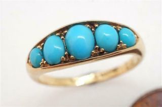 Pretty Antique English 18k Gold Natural Turquoise 5 Stone Ring C1900 N/res