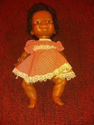 Vintage 1970 Ideal Baby Belly Button Black Doll African American Version 9 "