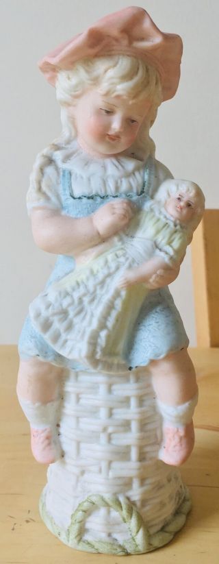 Antique Heubach Porcelain Girl Figure Figurine With Toy Doll