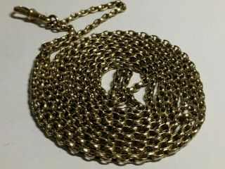 Antique Victorian 57.  Inches Long Rolled Gold Muff/guard Chain & Dog Clip,