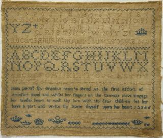 Mid 19th Century Verse,  Alphabet & Motif Sampler By Elizabeth Smith Age 7 - 1842