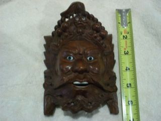 Vintage Chinese Guan Gong & Dragons Hand Carved Wood / Wooden Mask 6 " Wall Decor