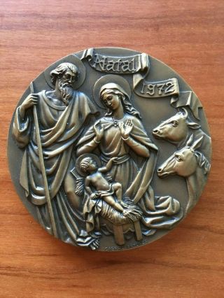 Antique Bronze Medal Celebrating Christmas Time Made By Cabral Antunes In 1972