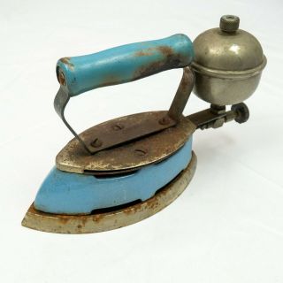 Coleman Sad Iron Blue Enamel Model 4a Antique Instant Lite Gas Heating Vintage