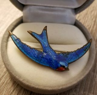 Antique Victorian Enamel Bluebird Blue Bird Brooch Pin