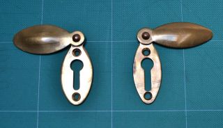 2 X Victorian Brass Keyhole Cover Escutcheon Plates Antique Old Vintage Oval