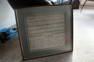 Victorian Alphabet Needlework Sampler Tapestry Framed C1862 - Helen Gibson 13yrs