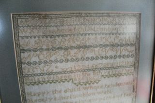 Victorian Alphabet Needlework Sampler Tapestry Framed C1862 - Helen Gibson 13yrs 2