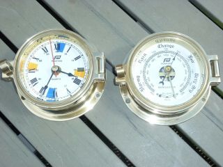 Plastimo Brass Porthole Mariner Ships Clock & Barometer,  As Pair Only