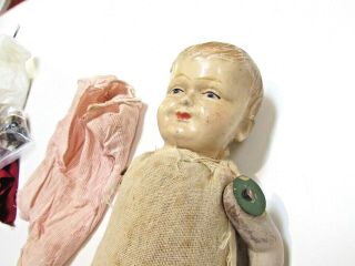 Antique Straw Filled 11 " Boy Composition Doll Hand Painted Vtg Old Celluloid