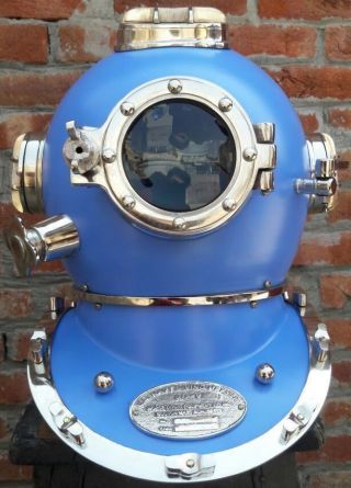 Boston Navy Mark V Divers Marine Vintage Helmet Blue Scuba 18 Sea Diving Helmet