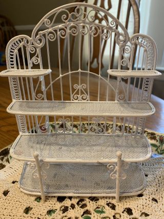 Vtg Dollhouse Miniature White Metal Porch Garden Shelf Pantry Baker 