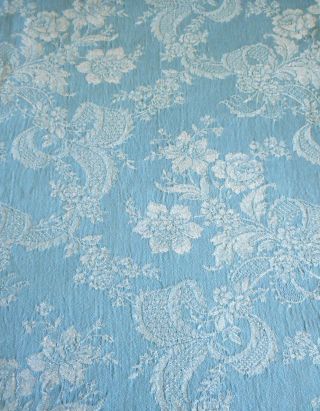 Antique Vintage French Floral Garland Ribbon Ticking Damask Cotton Fabric Blue