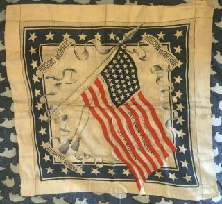 Antique Benjamin Harrison Campaign 38 Star Medallion Flag Bandana Handkerchief