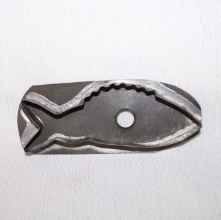 Primitive Antique " Fish " Flat Back Tin Cookie Cutter With Finger Hole